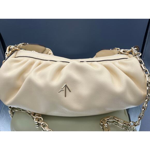 MANU ATELIER Cylinder Ruched Shoulder Bag in Vanilla calf skin leather - Picture 9 of 12